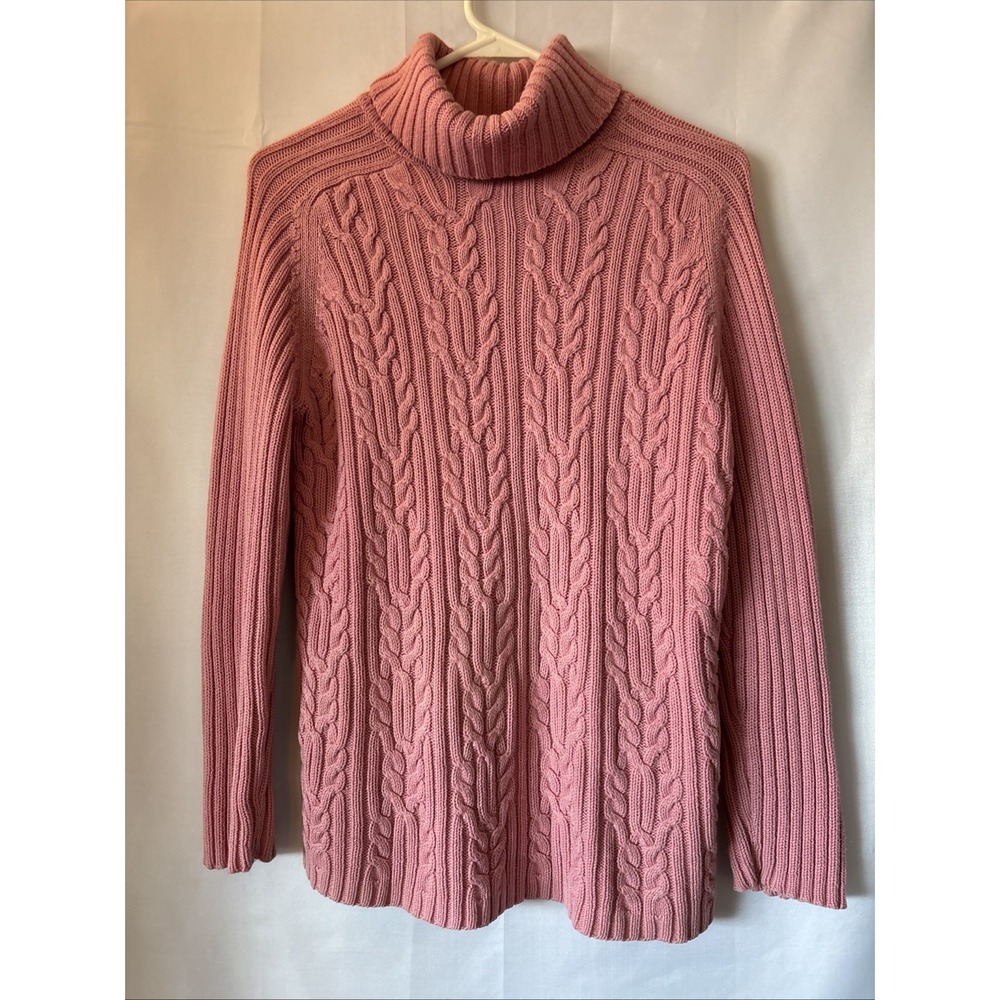 Karen Scott Women's Small Pastel Pink Turtleneck Sweater Cable‎ Knit Rib Knit